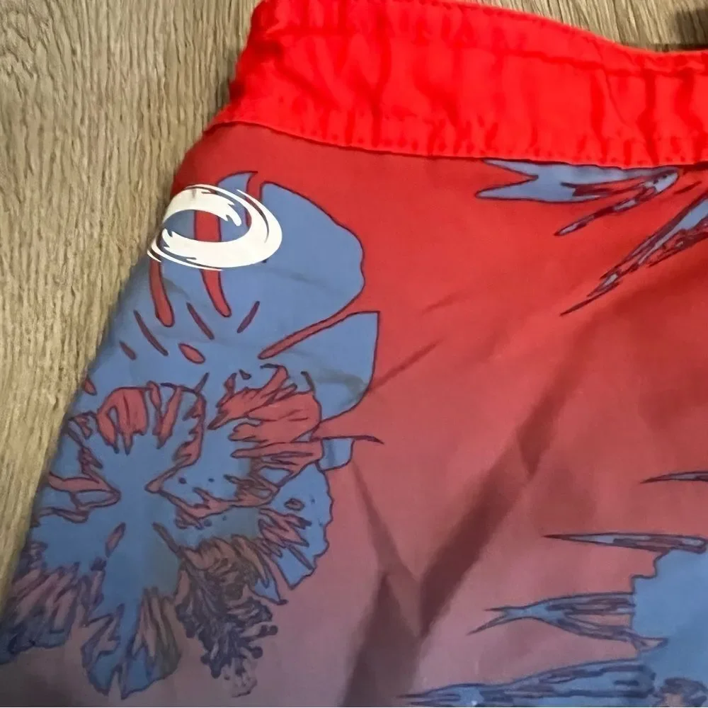 O'Rageous Red & Blue Hawaiian Print Board Shorts